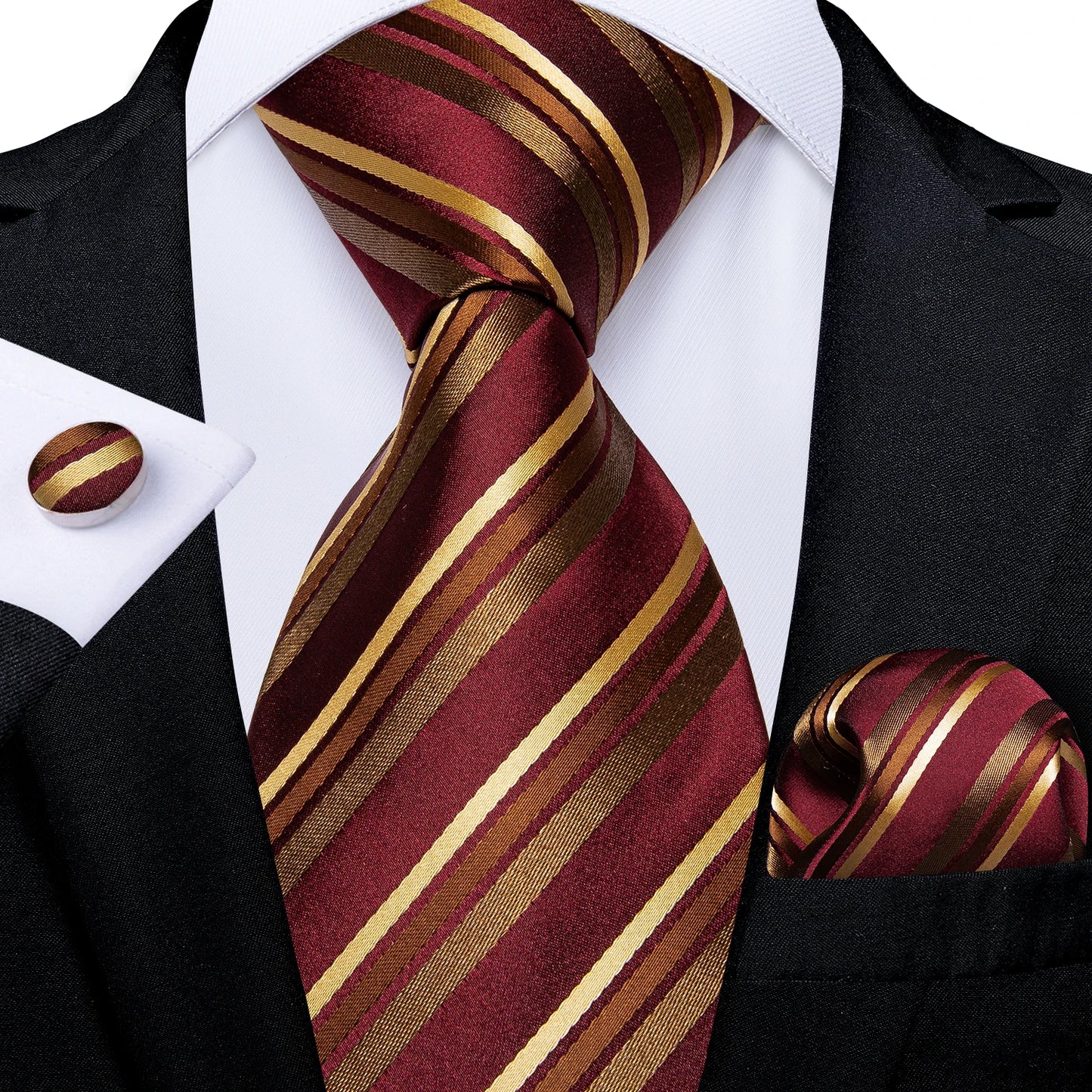 Luxury Blue Striped Mens Necktie Set - 8cm Width with Pocket Square  Cufflinks for Wedding  Business - ZOOMNSTORE