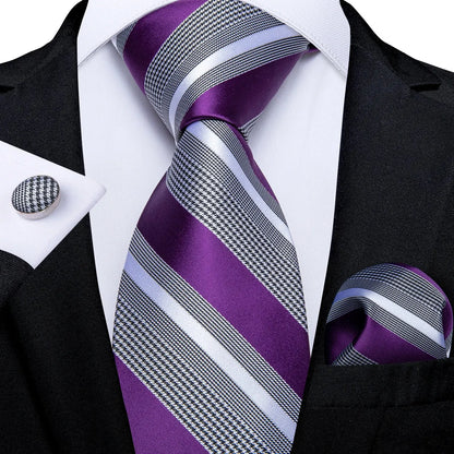 Luxury Blue Striped Mens Necktie Set - 8cm Width with Pocket Square  Cufflinks for Wedding  Business - ZOOMNSTORE