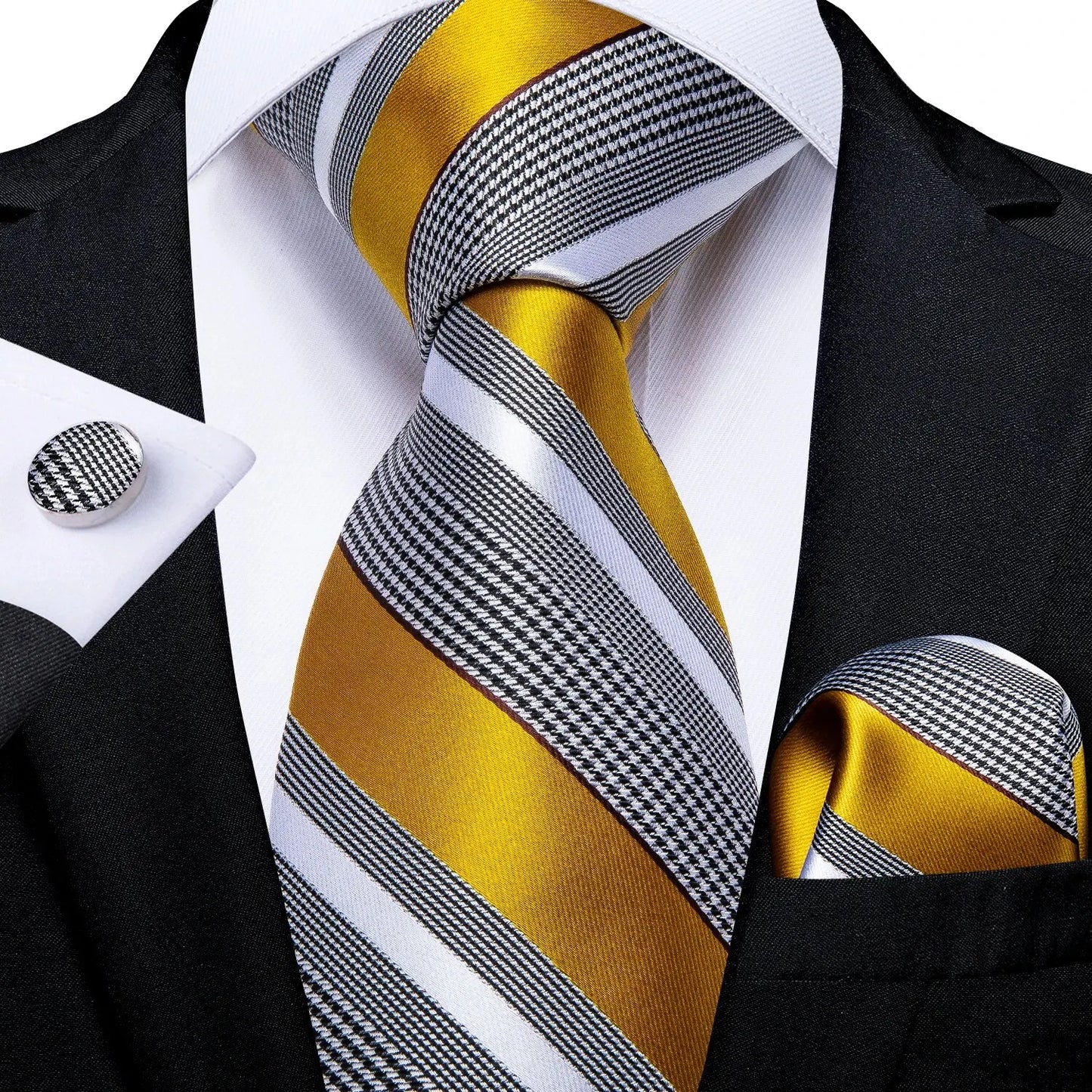 Luxury Blue Striped Mens Necktie Set - 8cm Width with Pocket Square  Cufflinks for Wedding  Business - ZOOMNSTORE
