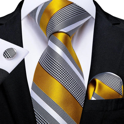 Luxury Blue Striped Mens Necktie Set - 8cm Width with Pocket Square  Cufflinks for Wedding  Business - ZOOMNSTORE