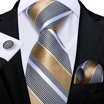 Luxury Blue Striped Mens Necktie Set - 8cm Width with Pocket Square  Cufflinks for Wedding  Business - ZOOMNSTORE