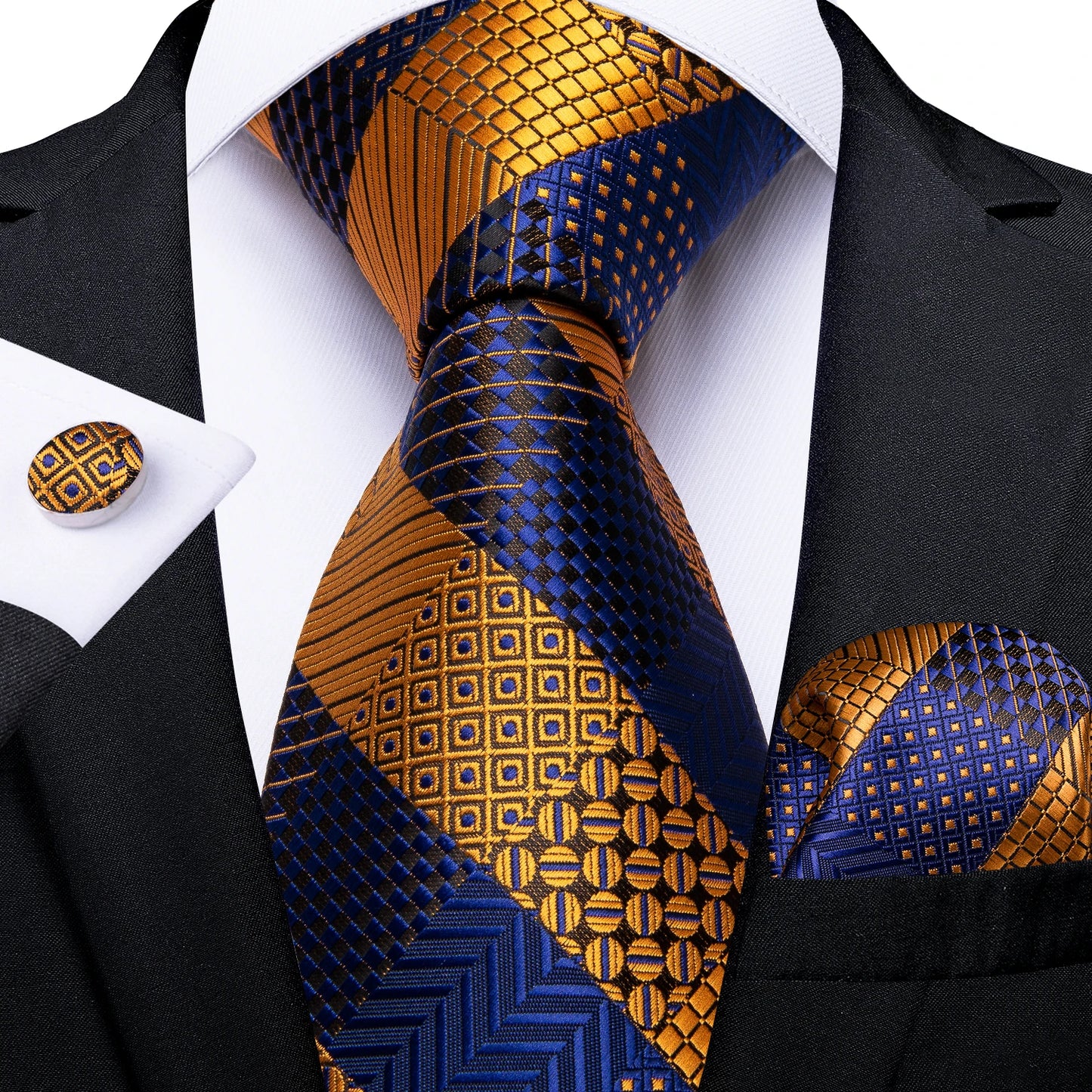 Luxury Blue Striped Mens Necktie Set - 8cm Width with Pocket Square  Cufflinks for Wedding  Business - ZOOMNSTORE