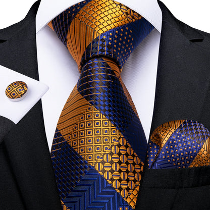 Luxury Blue Striped Mens Necktie Set - 8cm Width with Pocket Square  Cufflinks for Wedding  Business - ZOOMNSTORE