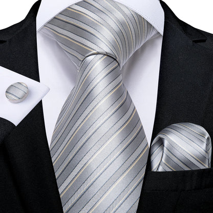 Luxury Blue Striped Mens Necktie Set - 8cm Width with Pocket Square  Cufflinks for Wedding  Business - ZOOMNSTORE