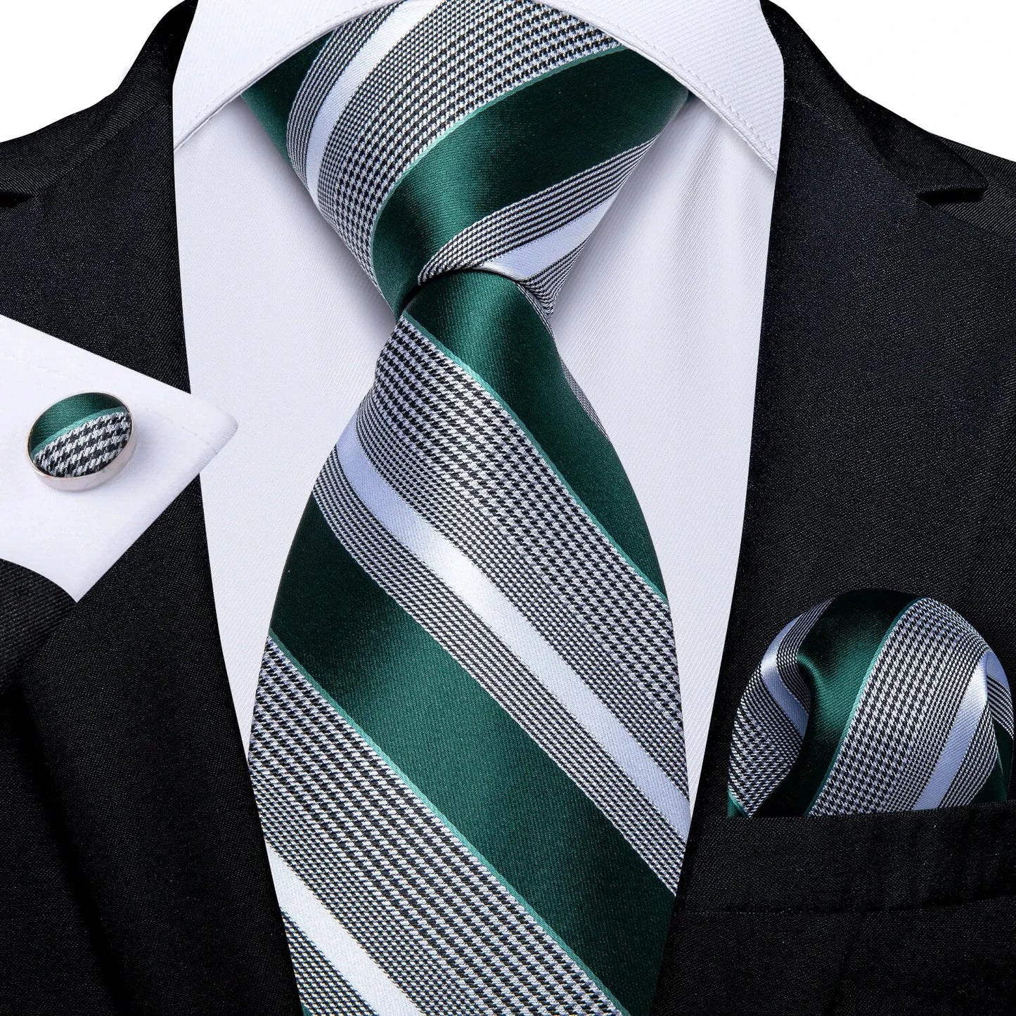 Luxury Blue Striped Mens Necktie Set - 8cm Width with Pocket Square  Cufflinks for Wedding  Business - ZOOMNSTORE