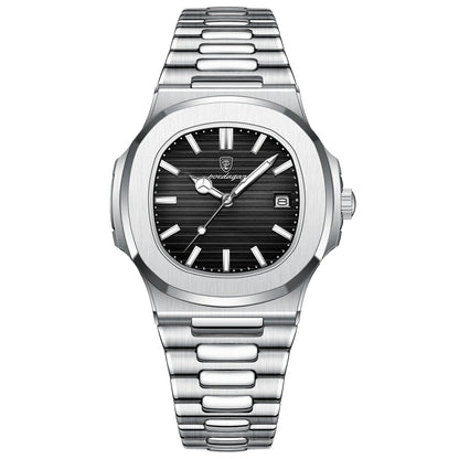 Luxury Mens Waterproof Watch - Stainless Steel Square Dial with Calendar - ZOOMNSTORE