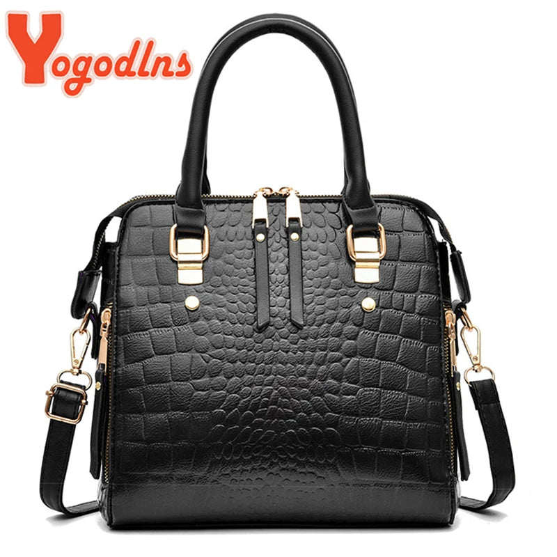 Luxury Crocodile Pattern Handbag - Womens PU Leather Shoulder Bag with Tassel - ZOOMNSTORE