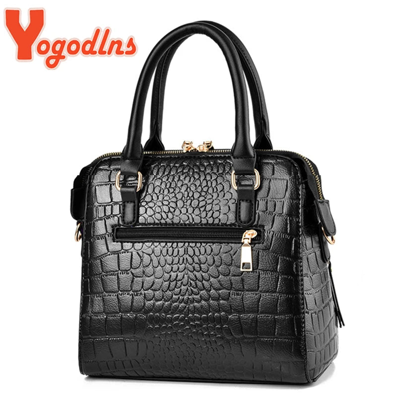 Luxury Crocodile Pattern Handbag - Womens PU Leather Shoulder Bag with Tassel - ZOOMNSTORE
