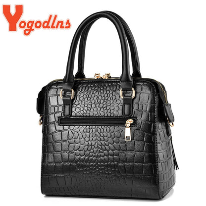 Luxury Crocodile Pattern Handbag - Womens PU Leather Shoulder Bag with Tassel - ZOOMNSTORE
