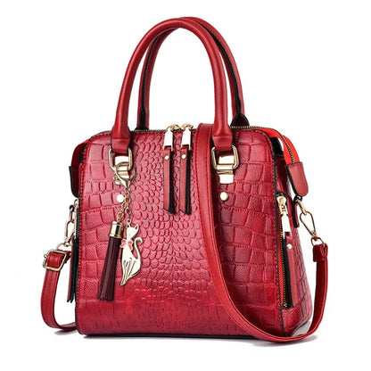 Luxury Crocodile Pattern Handbag - Womens PU Leather Shoulder Bag with Tassel - ZOOMNSTORE