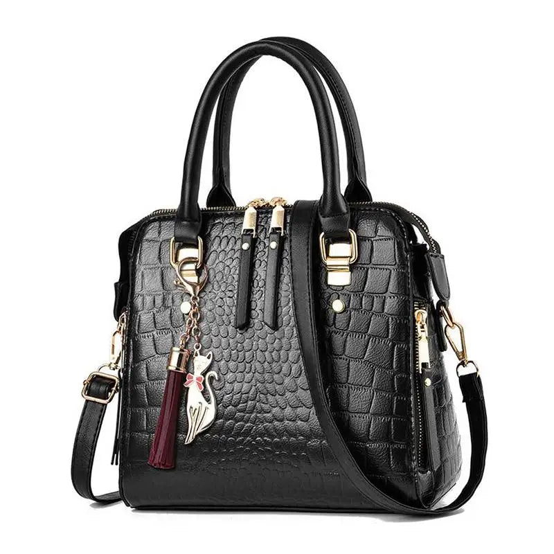 Luxury Crocodile Pattern Handbag - Womens PU Leather Shoulder Bag with Tassel - ZOOMNSTORE