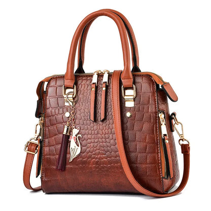 Luxury Crocodile Pattern Handbag - Womens PU Leather Shoulder Bag with Tassel - ZOOMNSTORE