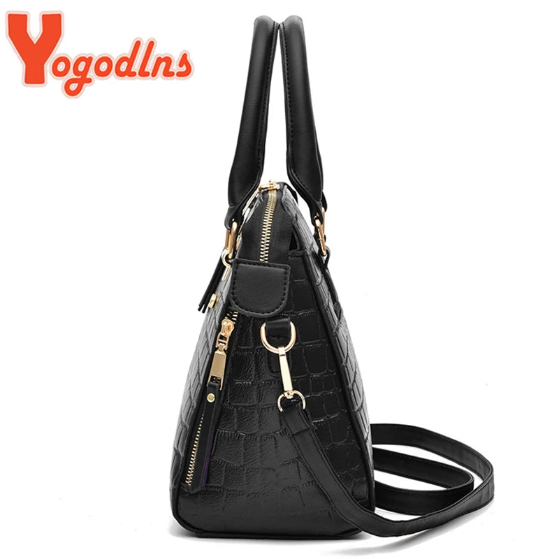 Luxury Crocodile Pattern Handbag - Womens PU Leather Shoulder Bag with Tassel - ZOOMNSTORE