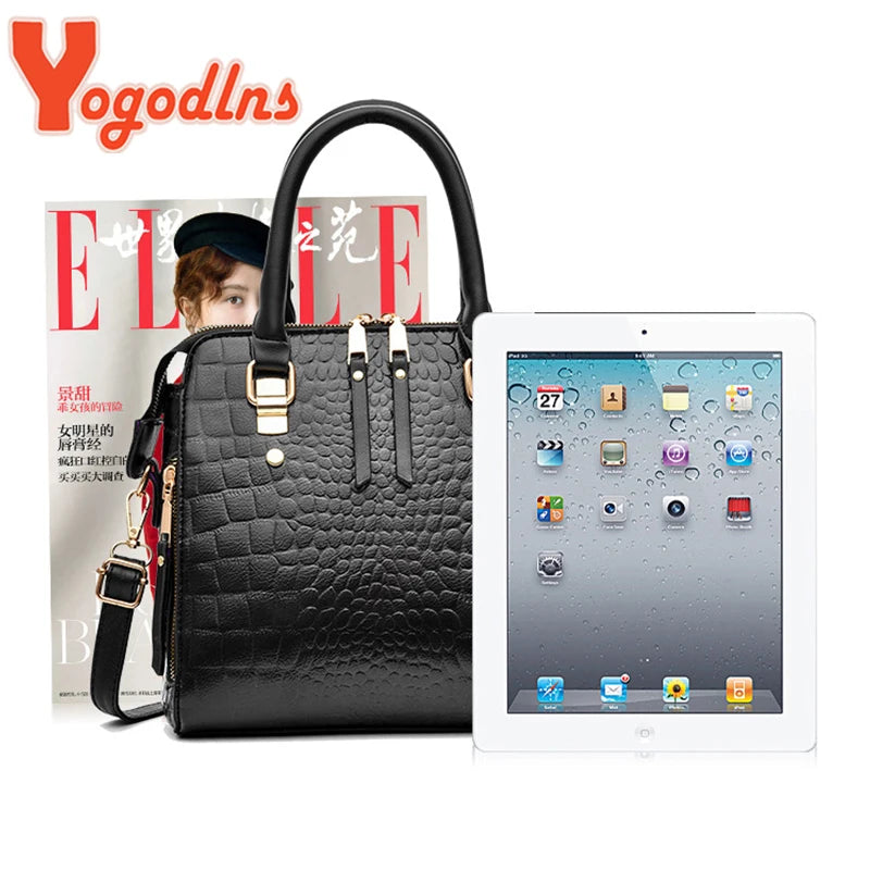 Luxury Crocodile Pattern Handbag - Womens PU Leather Shoulder Bag with Tassel - ZOOMNSTORE