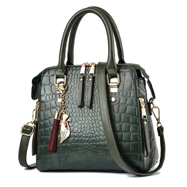 Luxury Crocodile Pattern Handbag - Womens PU Leather Shoulder Bag with Tassel - ZOOMNSTORE