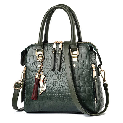 Luxury Crocodile Pattern Handbag - Womens PU Leather Shoulder Bag with Tassel - ZOOMNSTORE