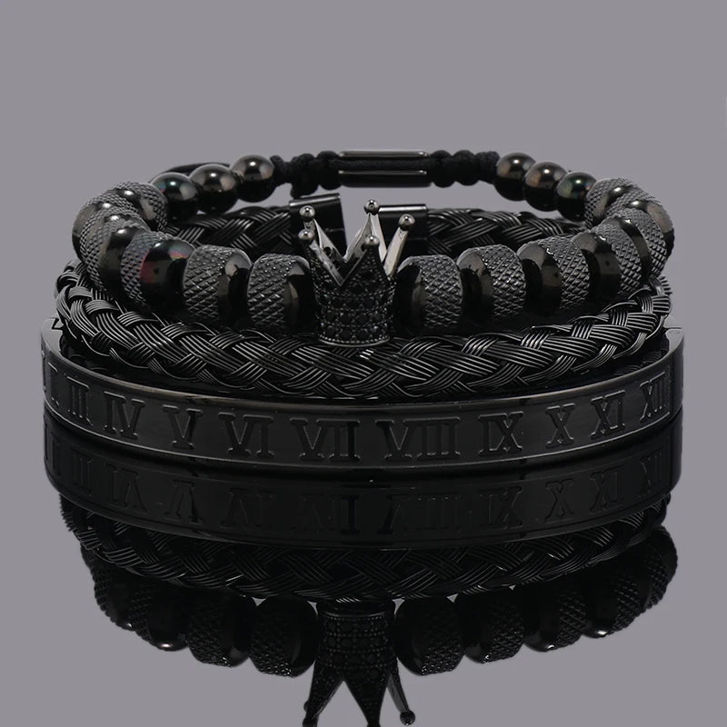 Luxury Crown Charm Bracelet Set - Stainless Steel Bangles for Men  Women Valentines Day Gift - ZOOMNSTORE