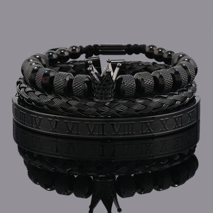 Luxury Crown Charm Bracelet Set - Stainless Steel Bangles for Men  Women Valentines Day Gift - ZOOMNSTORE