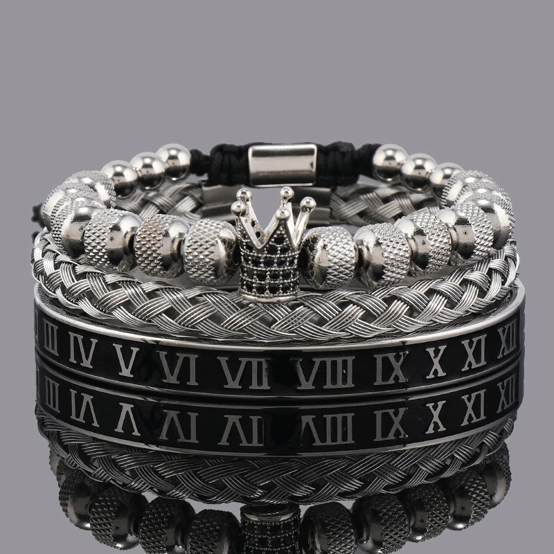 Luxury Crown Charm Bracelet Set - Stainless Steel Bangles for Men  Women Valentines Day Gift - ZOOMNSTORE