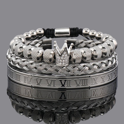 Luxury Crown Charm Bracelet Set - Stainless Steel Bangles for Men  Women Valentines Day Gift - ZOOMNSTORE