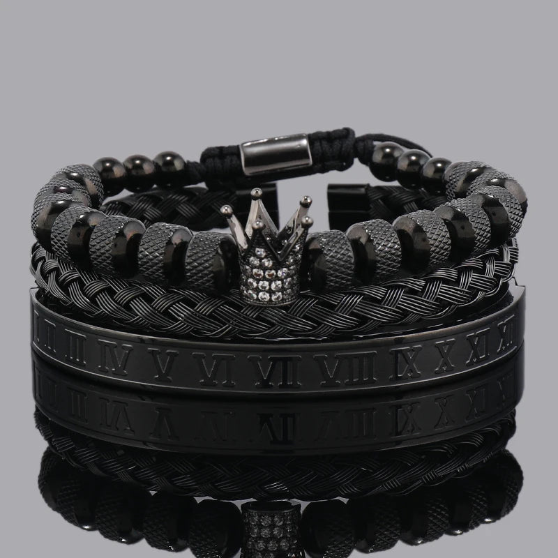 Luxury Crown Charm Bracelet Set - Stainless Steel Bangles for Men  Women Valentines Day Gift - ZOOMNSTORE