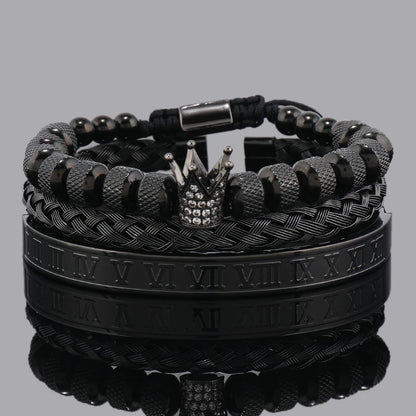 Luxury Crown Charm Bracelet Set - Stainless Steel Bangles for Men  Women Valentines Day Gift - ZOOMNSTORE