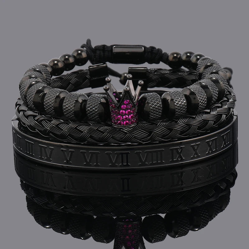 Luxury Crown Charm Bracelet Set - Stainless Steel Bangles for Men  Women Valentines Day Gift - ZOOMNSTORE
