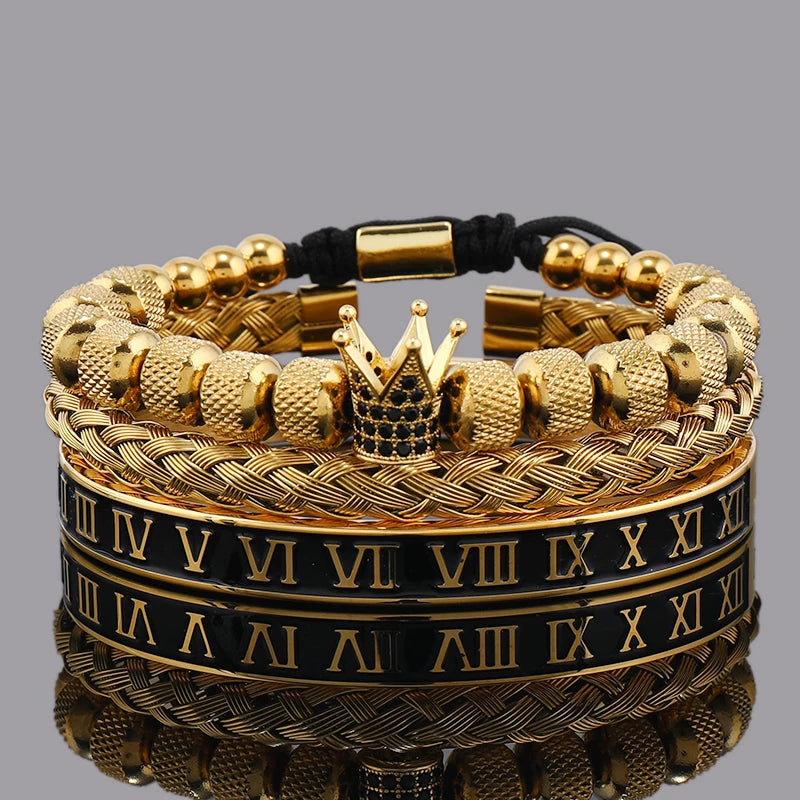 Luxury Crown Charm Bracelet Set - Stainless Steel Bangles for Men  Women Valentines Day Gift - ZOOMNSTORE
