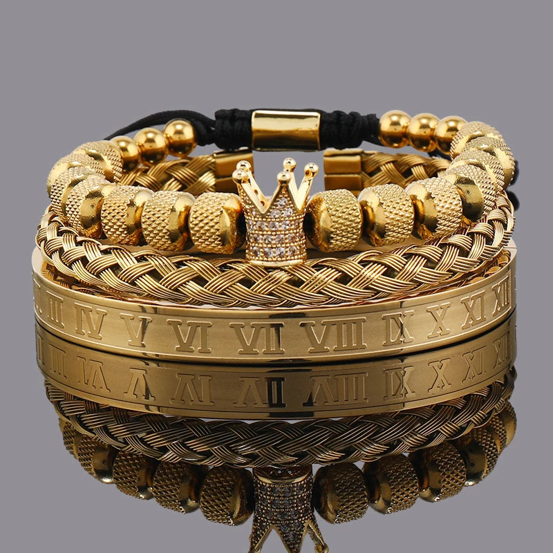 Luxury Crown Charm Bracelet Set - Stainless Steel Bangles for Men  Women Valentines Day Gift - ZOOMNSTORE