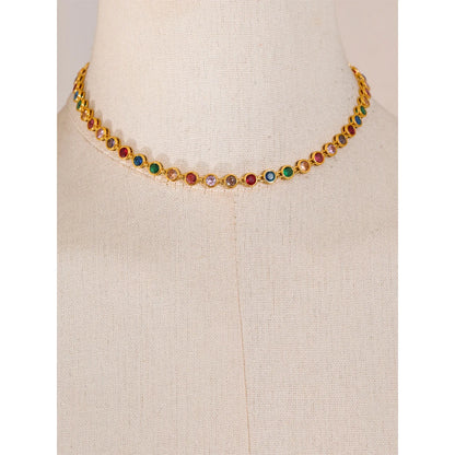 Yhpup Exquisite Colorful Cubic Zirconia Luxury Cast Chain Necklace Bracelet for Women Stainless Steel Waterproof Jewelry Gift - ZOOMNSTORE