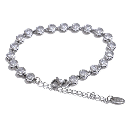 Yhpup Exquisite Colorful Cubic Zirconia Luxury Cast Chain Necklace Bracelet for Women Stainless Steel Waterproof Jewelry Gift - ZOOMNSTORE
