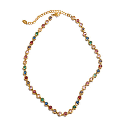 Yhpup Exquisite Colorful Cubic Zirconia Luxury Cast Chain Necklace Bracelet for Women Stainless Steel Waterproof Jewelry Gift - ZOOMNSTORE