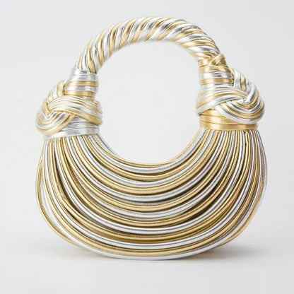 Luxury Handwoven Noodle Hobo Bag - Chic Gold  Silver Evening Clutch - ZOOMNSTORE