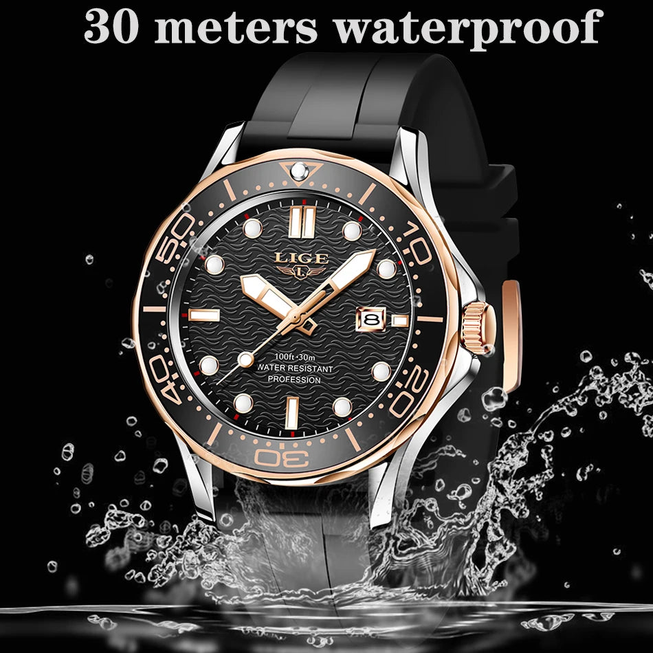 LIGE 2025 Luxury Mens Dive Watch - Waterproof Sport Watch with Date  Box - ZOOMNSTORE