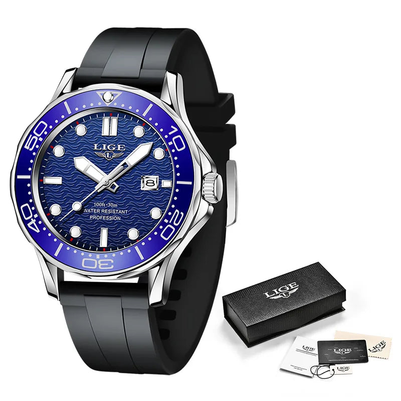 LIGE 2025 Luxury Mens Dive Watch - Waterproof Sport Watch with Date  Box - ZOOMNSTORE