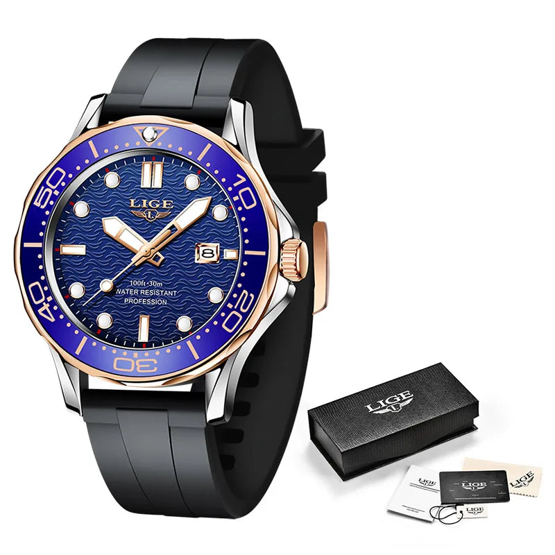 LIGE 2025 Luxury Mens Dive Watch - Waterproof Sport Watch with Date  Box - ZOOMNSTORE