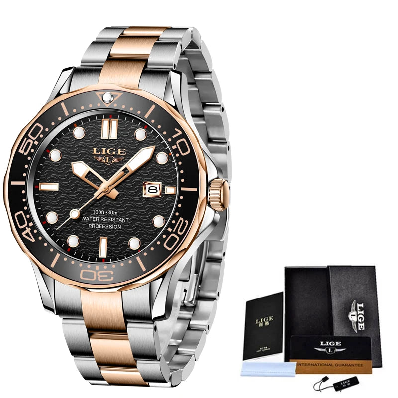 LIGE 2025 Luxury Mens Dive Watch - Waterproof Sport Watch with Date  Box - ZOOMNSTORE
