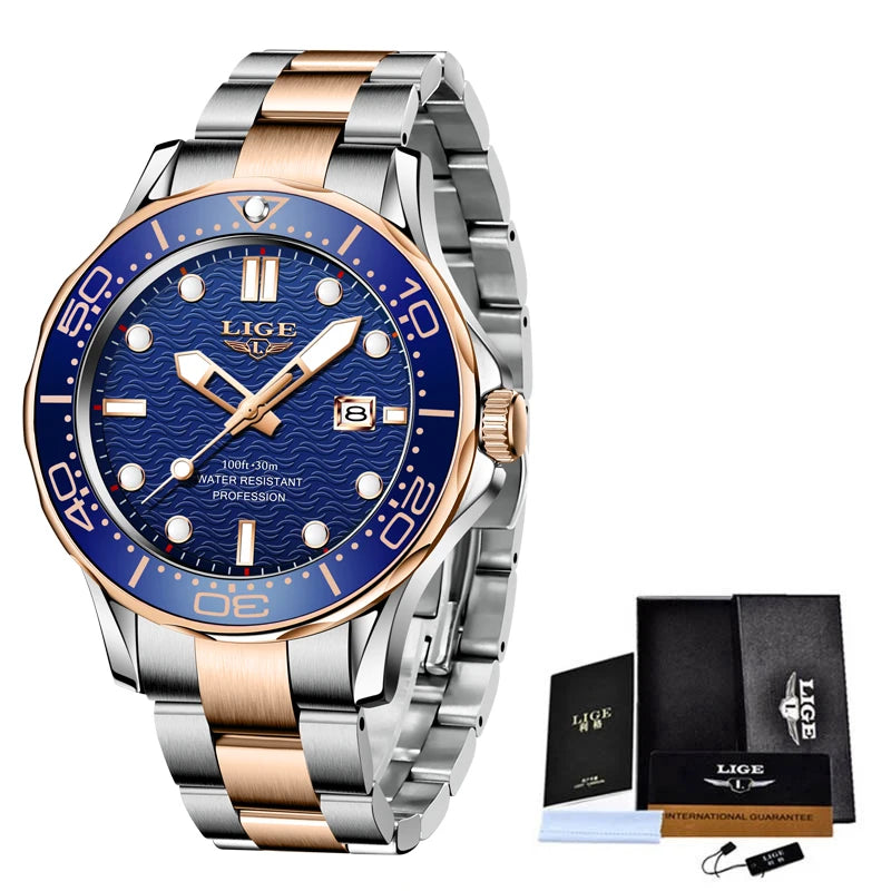LIGE 2025 Luxury Mens Dive Watch - Waterproof Sport Watch with Date  Box - ZOOMNSTORE