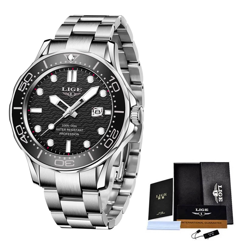 LIGE 2025 Luxury Mens Dive Watch - Waterproof Sport Watch with Date  Box - ZOOMNSTORE