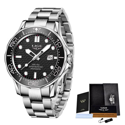 LIGE 2025 Luxury Mens Dive Watch - Waterproof Sport Watch with Date  Box - ZOOMNSTORE