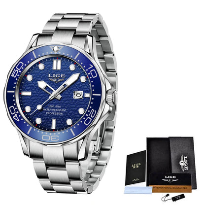 LIGE 2025 Luxury Mens Dive Watch - Waterproof Sport Watch with Date  Box - ZOOMNSTORE