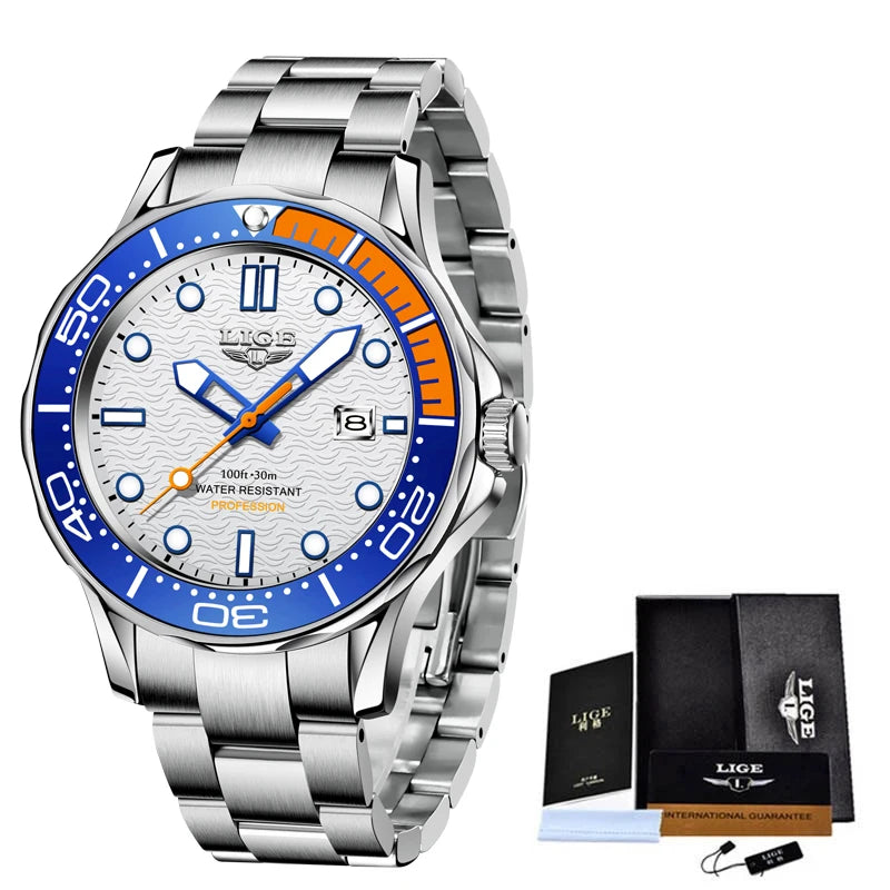 LIGE 2025 Luxury Mens Dive Watch - Waterproof Sport Watch with Date  Box - ZOOMNSTORE