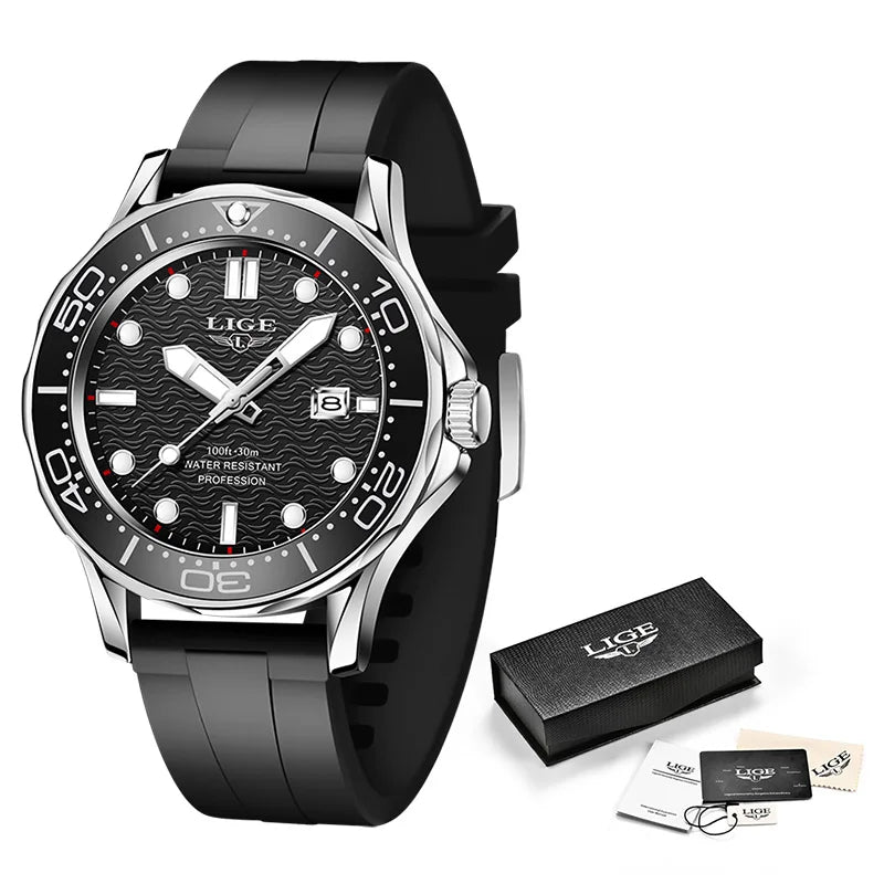 LIGE 2025 Luxury Mens Dive Watch - Waterproof Sport Watch with Date  Box - ZOOMNSTORE