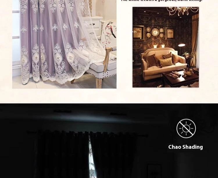 Luxury Embroidered Curtains - Vintage Style Floral Window Drapes With 3D Relief Pattern - ZOOMNSTORE