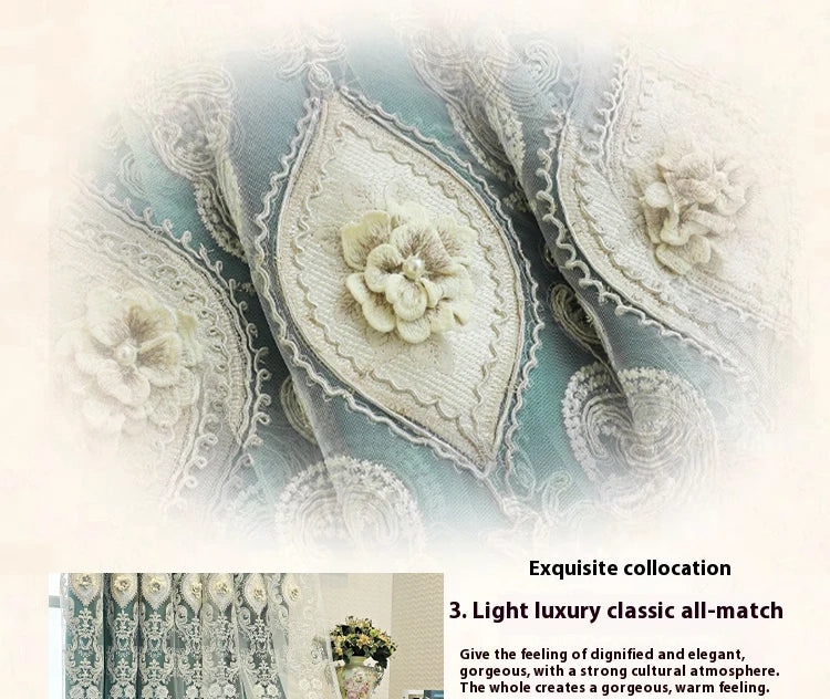Luxury Embroidered Curtains - Vintage Style Floral Window Drapes With 3D Relief Pattern - ZOOMNSTORE