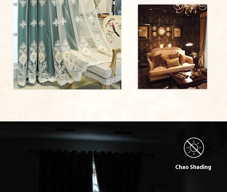 Luxury Embroidered Curtains - Vintage Style Floral Window Drapes With 3D Relief Pattern - ZOOMNSTORE