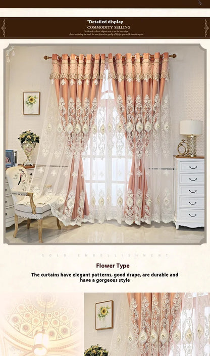 Luxury Embroidered Curtains - Vintage Style Floral Window Drapes With 3D Relief Pattern - ZOOMNSTORE