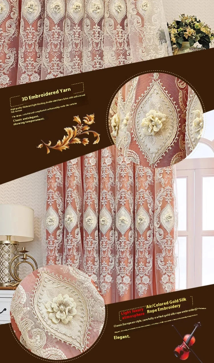 Luxury Embroidered Curtains - Vintage Style Floral Window Drapes With 3D Relief Pattern - ZOOMNSTORE