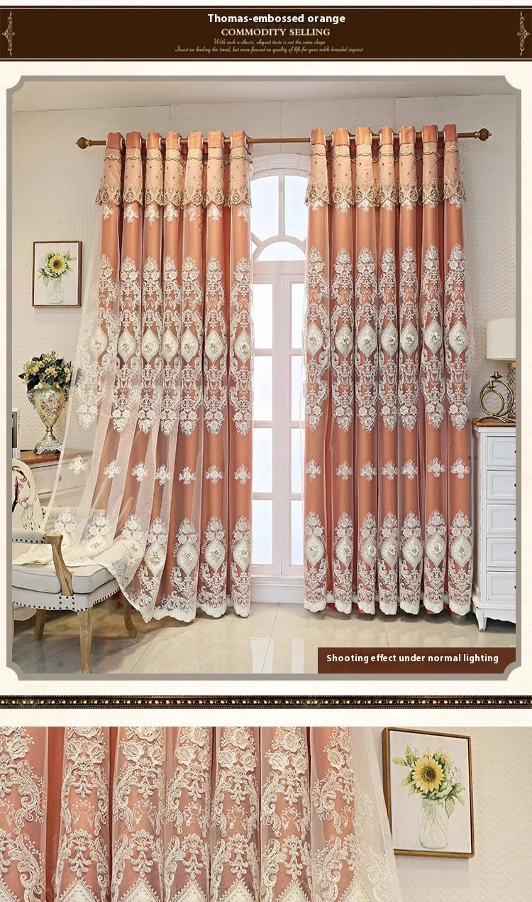 Luxury Embroidered Curtains - Vintage Style Floral Window Drapes With 3D Relief Pattern - ZOOMNSTORE