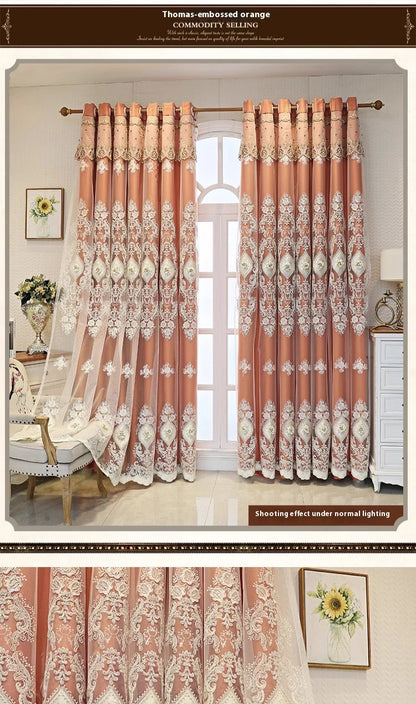Luxury Embroidered Curtains - Vintage Style Floral Window Drapes With 3D Relief Pattern - ZOOMNSTORE